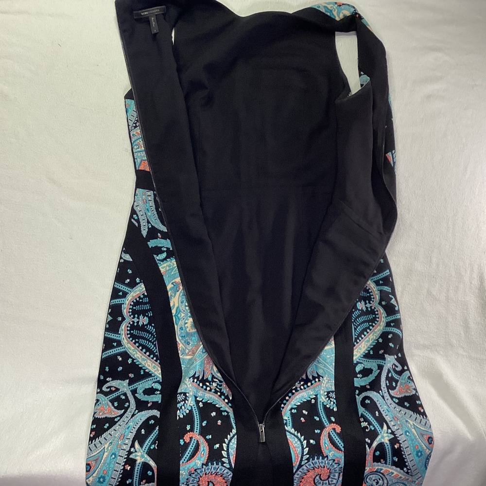 BCBGMAXAZRIA Paisley Print Sleeveless Sheath Dress Black Blue Coral Size 10 - Picture 6 of 14